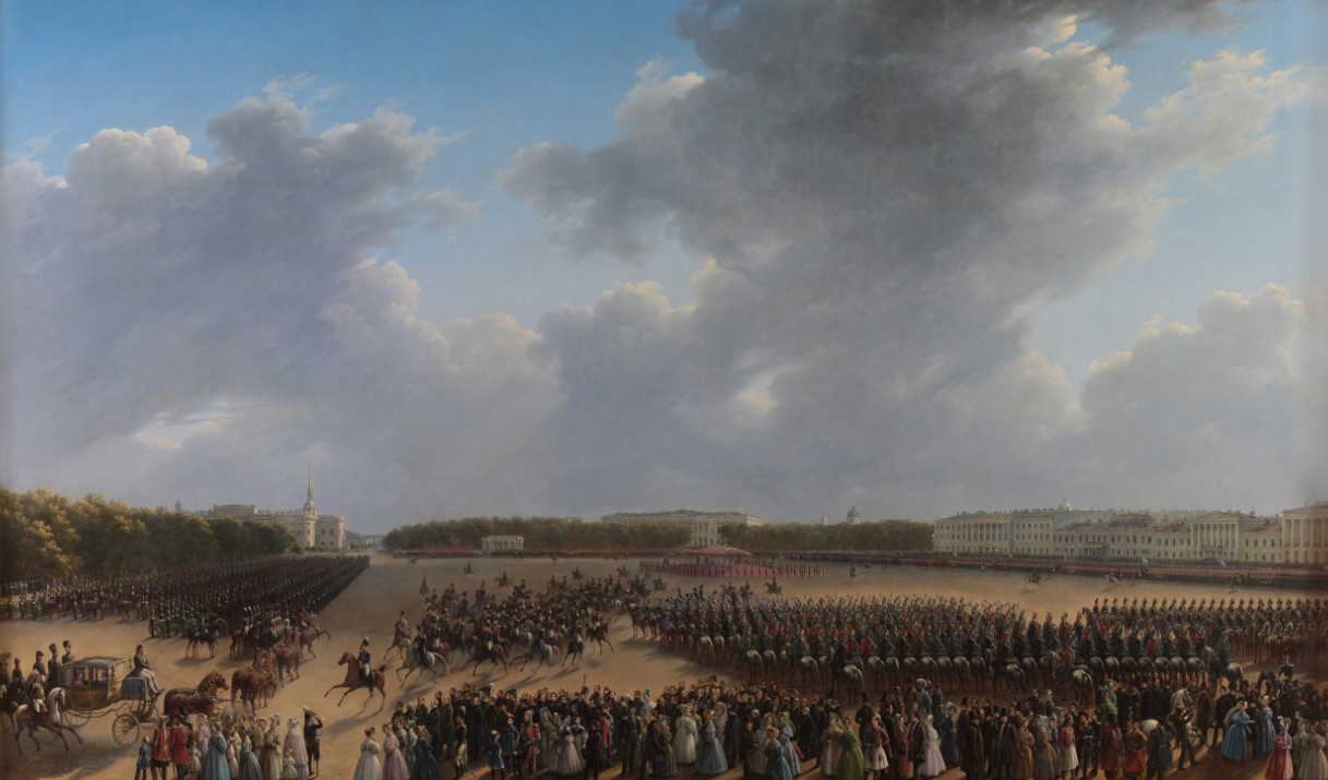 Example of gigapanoramic imaging. G. Chernetsov, Parade to
                                Commemorate the End of the Battle Action in the Czardom of Poland
                                (October 6,1831) on Tsaritsino Meadow, 1837, canvas, oil, 212 x 345,
                                State Russian Museum