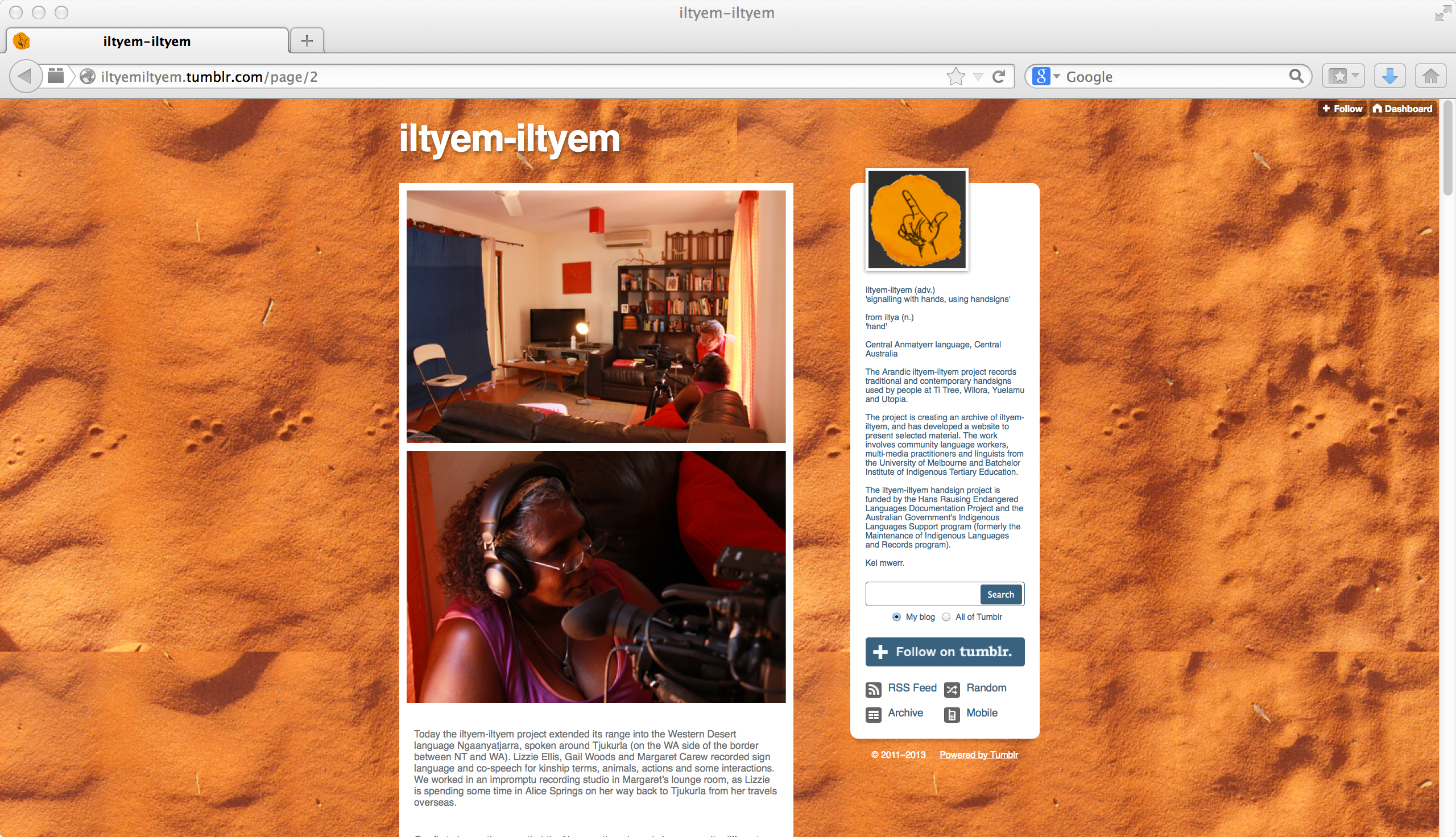 Screen shot of the Iltyem-iltyem project Tumblr (taken 20
                        December 2013)